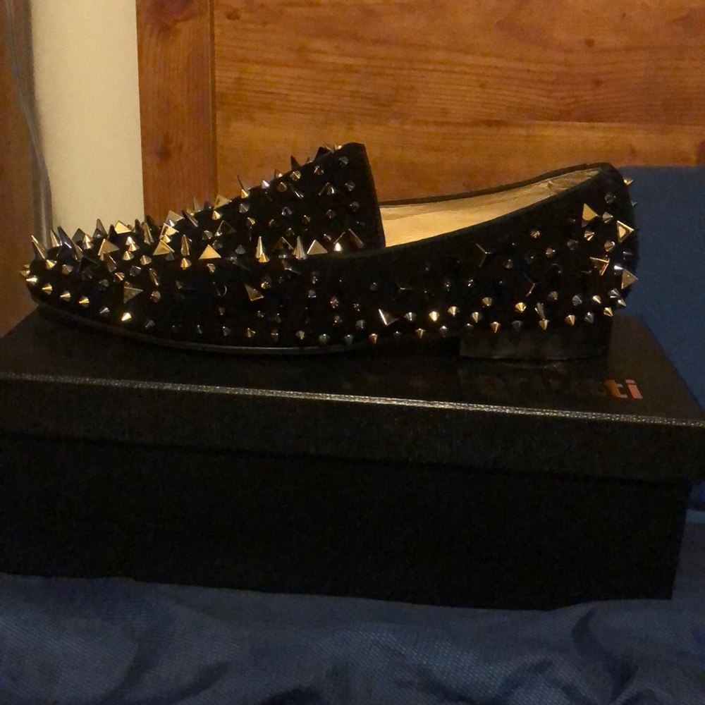 Gold spiked loafers